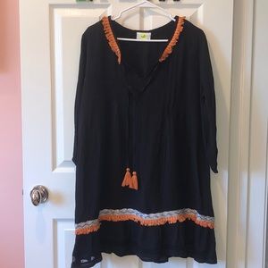 Solito Black&Orange Boho Mid Sleeve Casual Dress